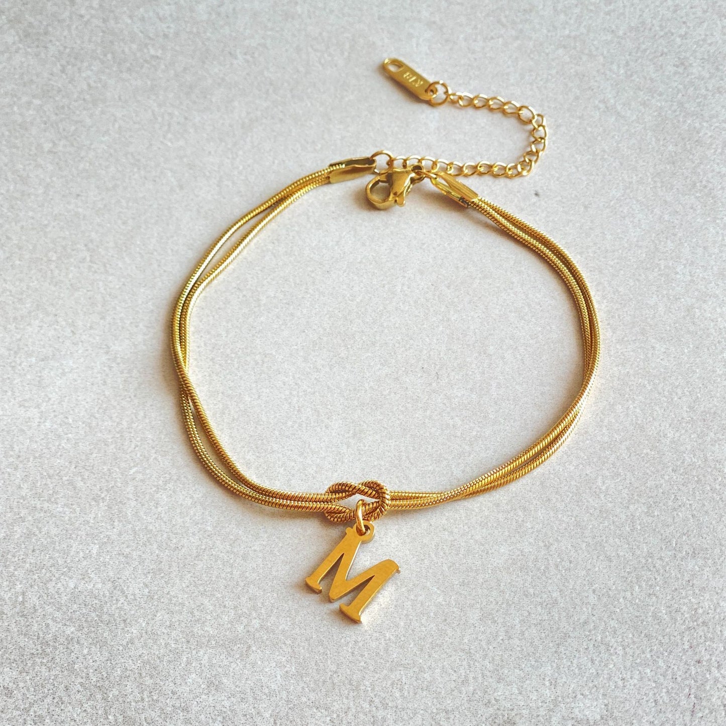 Flag Village New Letter A-Z Love Knot Bracelets For Women Couple Gold Color Dainty Snake Chain Charm Bracelet Stainless Steel Jewelry Gift Valentine's Day Gifts