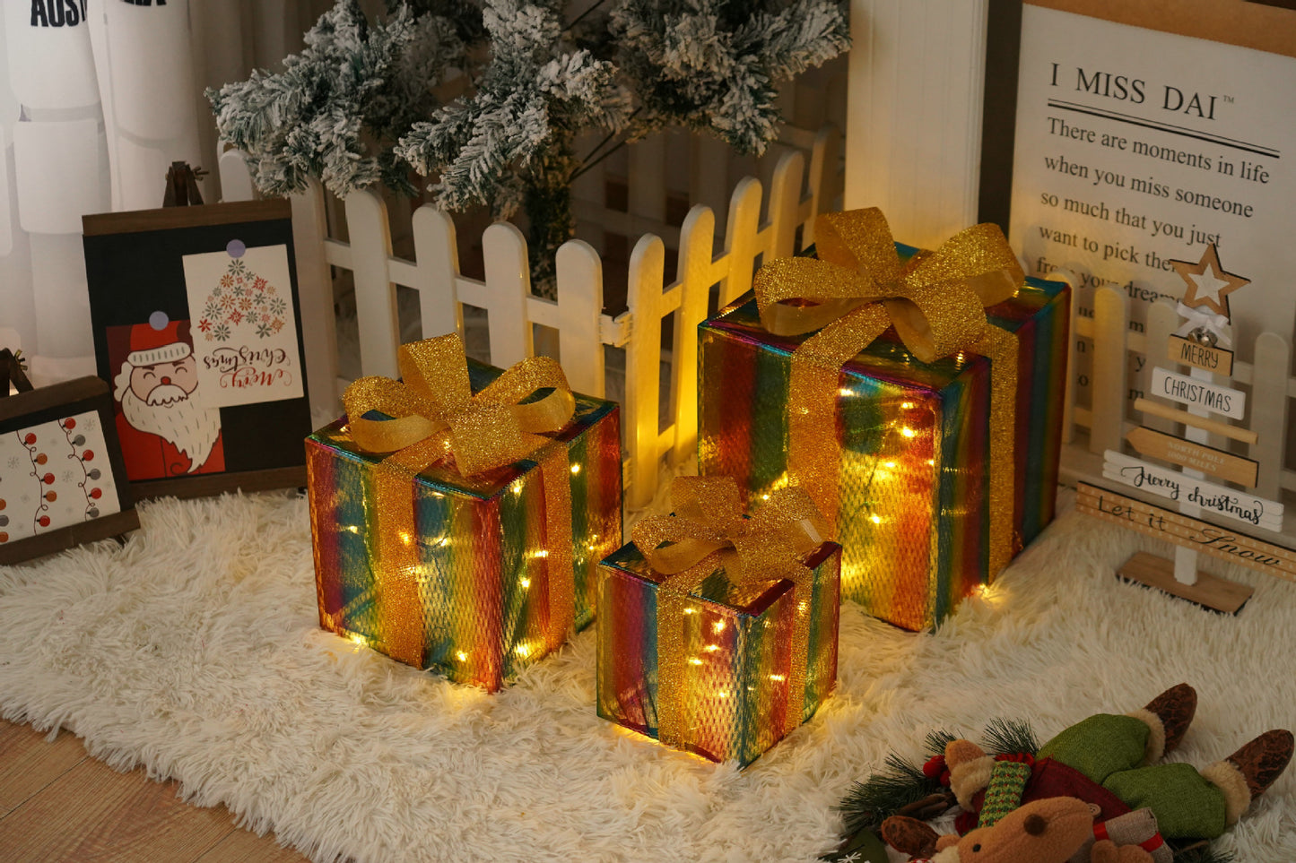 Flag Village Remote Control Christmas Gift Box Lights Christmas Three-piece Decoration