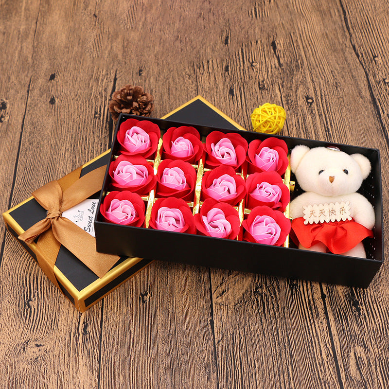 Flag Village Valentine's Day Gift Box Soap Flower Tanabata Festival Creative Gift Eternal Flower 12 Bear Rose Soap Flower