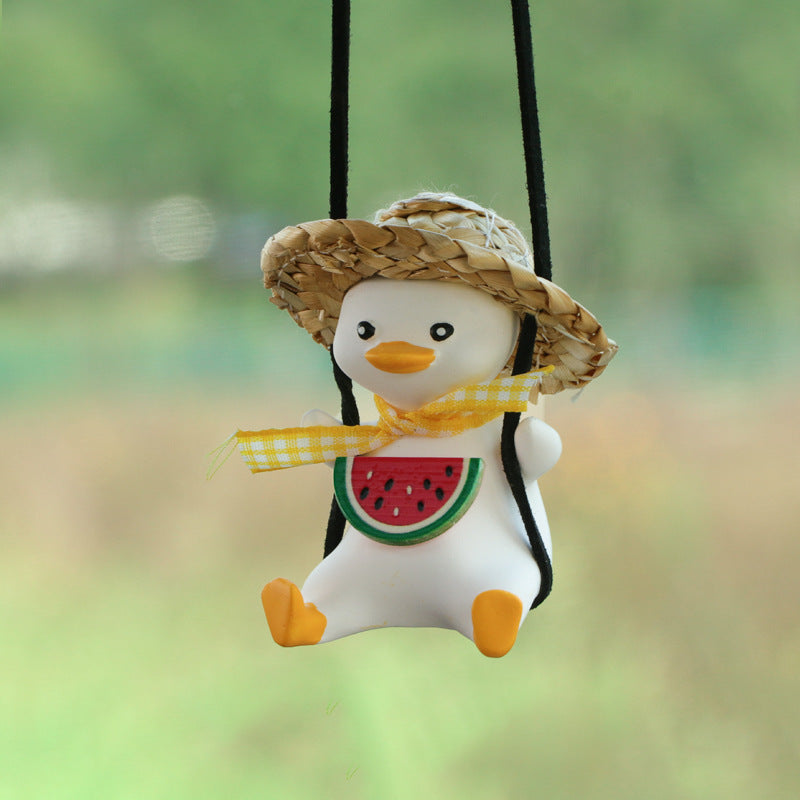 Flag Village Car Pendant Cute Anime Little Duck Swing Auto Rearview Mirror Hanging Ornaments Interior Decoraction Accessories For Girls Gifts