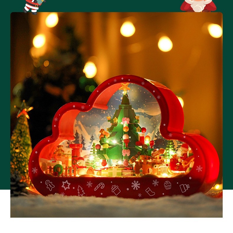 Flag Village Christma New Style Assembled Building Block Toys Cloud Night Lamp Decorative Mirrors Frame LED Table Lights Creative Desk Bedroom Handmade Birthday Gifts