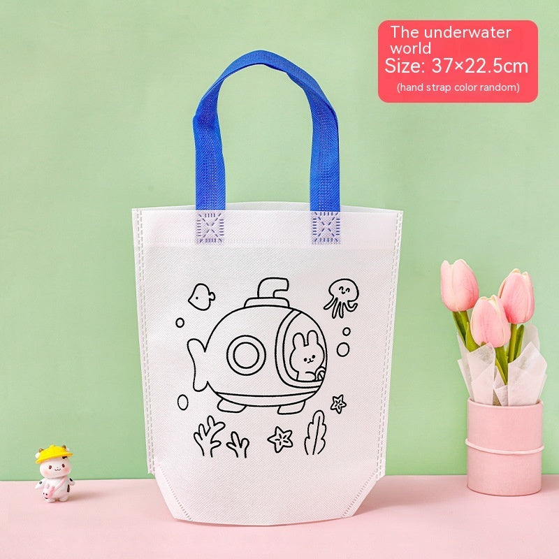 Flag Village Children's Handmade DIY Painting Doodle Bag Kindergarten Gifts Cartoon Non-woven Painting Color Filling Woven Handbag
