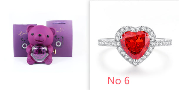 Flag Village Eternal Rose Teddy Bear Gifts Box With Necklace Rotate Rose Jewelry Box Valentine Wedding Storage Gift Case For Women Girlfriend