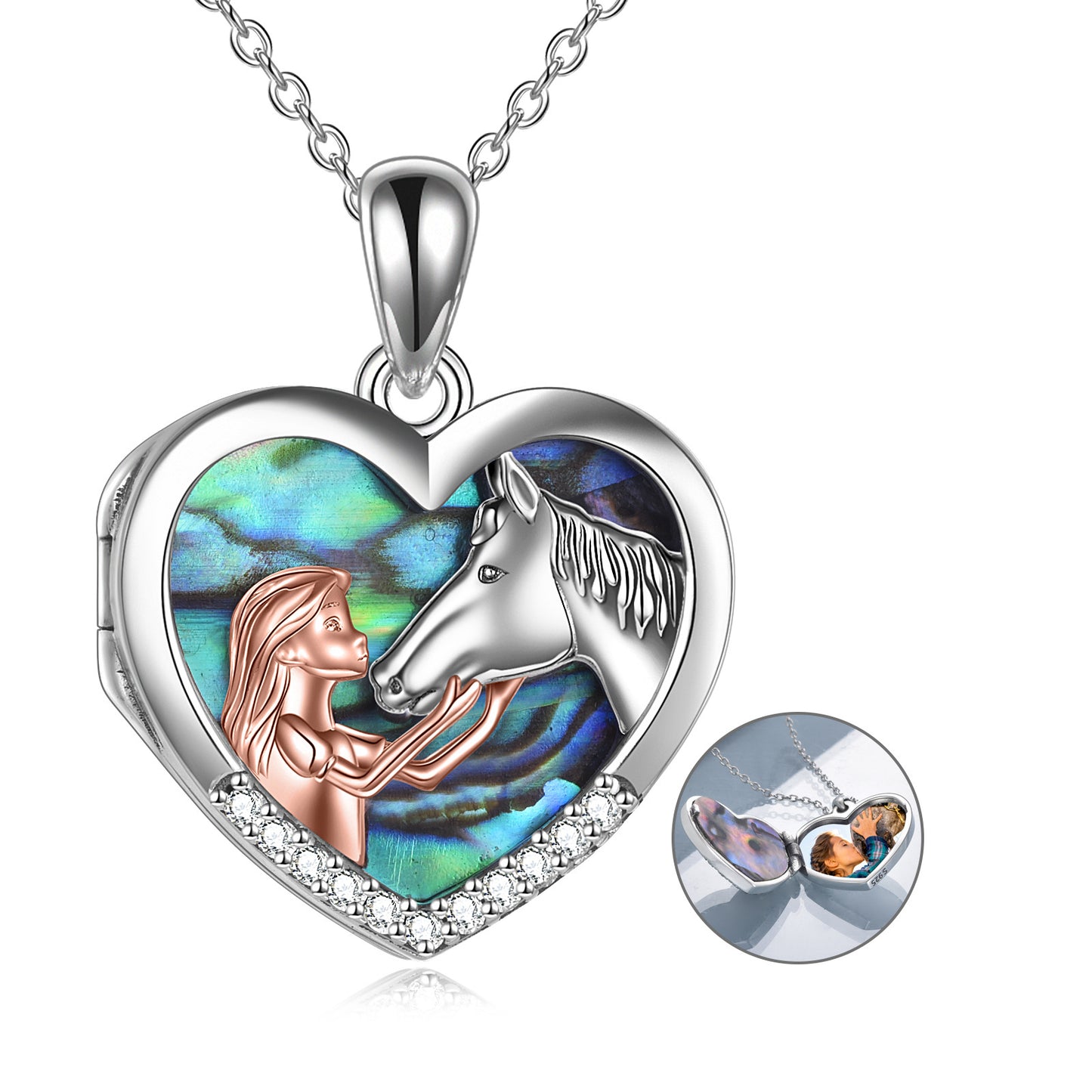Flag Village Horse Heart with Girls Pendant Necklace Gifts for Her