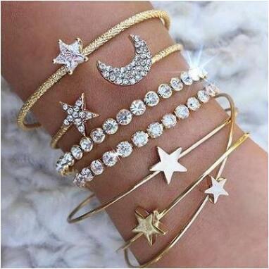 Flag Village Women Moon Stars Cuff Bracelets Bangles Simple Gifts