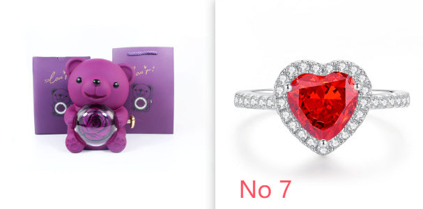 Flag Village Eternal Rose Teddy Bear Gifts Box With Necklace Rotate Rose Jewelry Box Valentine Wedding Storage Gift Case For Women Girlfriend