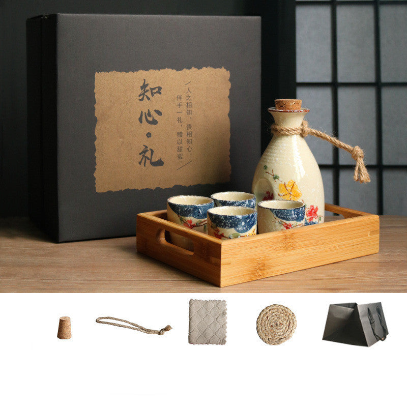 Flag Village Japanese Retro Sake Wine Warmer Gift Box Set Hot Wine Shochu Pot Ceramic Wine Cup White Wine Household Wine Glass