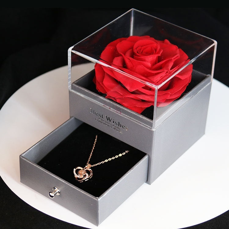 Flag Village Preserved Flower Rose Jewelry Box Acrylic Gift Box