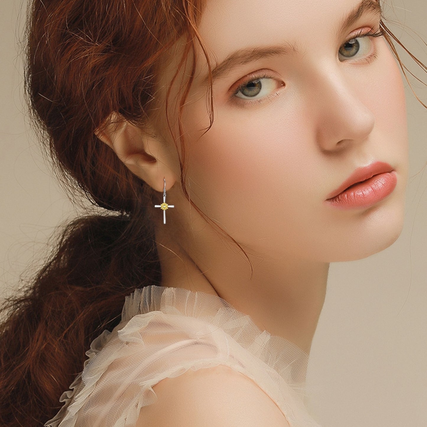 Flag Village Sunflower Earrings Sterling Silver Cross Dangle Drop Hooks Earrings Sunflower Flower Jewelry Gifts for Women Teens Birthday
