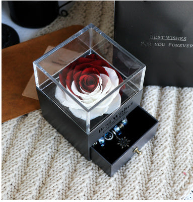 Flag Village Valentines Day Gift Women Rose Jewelry Box Dried Flower Real Flowers Eternal Roses In Box