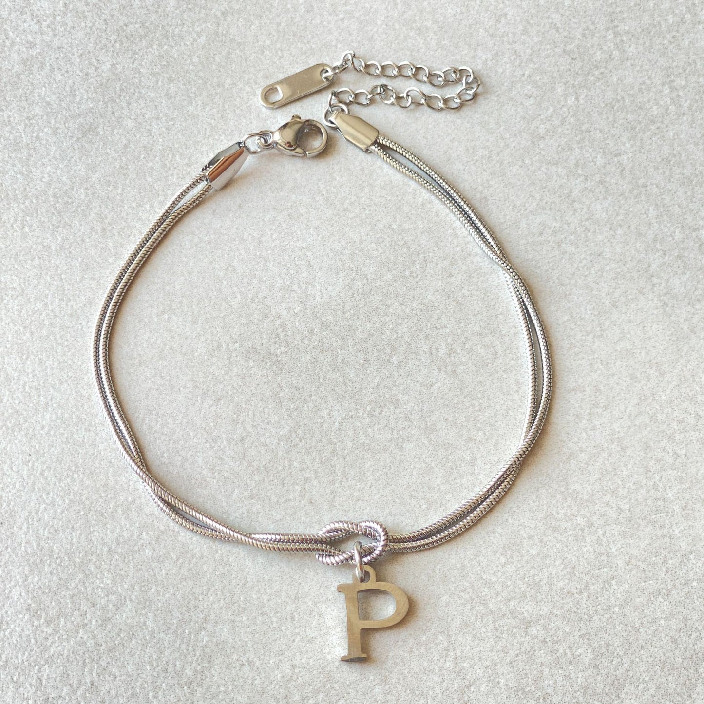 Flag Village New Letter A-Z Love Knot Bracelets For Women Couple Gold Color Dainty Snake Chain Charm Bracelet Stainless Steel Jewelry Gift Valentine's Day Gifts