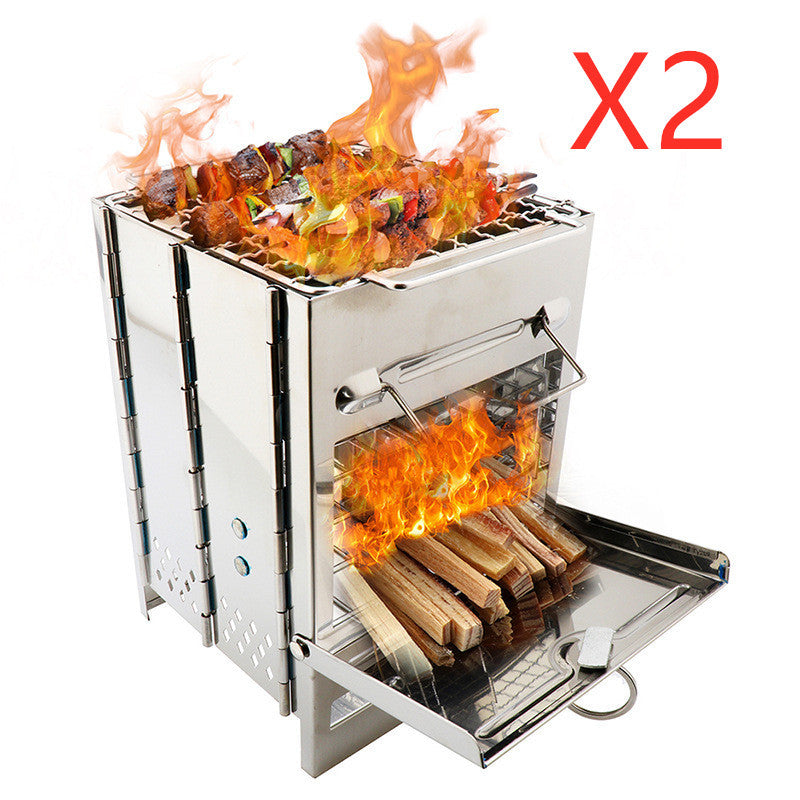 Flag Village Lightweight Camping Wood Stove Adjustable Folding Wood Stove Burning for Outdoor Cooking Picnic Hunting BBQ Windproof