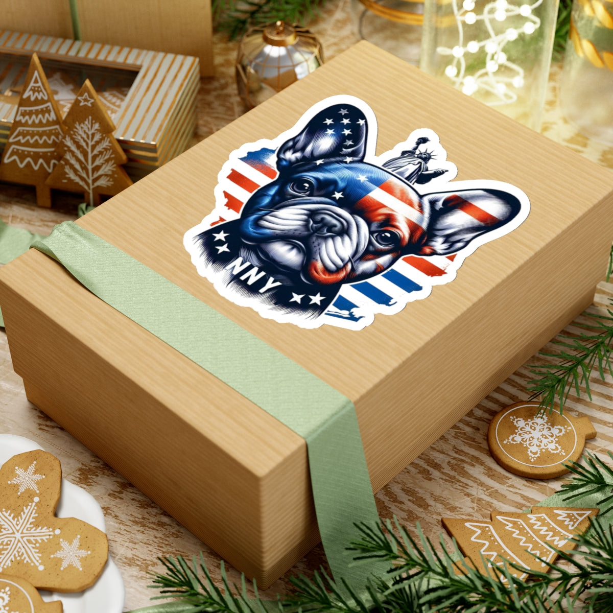 Flag Village USA Flag with French Bulldog Sticker 2", 3", 4", 6" USA0001