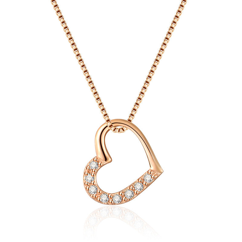 Flag Village S925 Sterling Silver Love Heart Pendant Necklace For Women Fashion Jewelry Ladies Gold Color Clavicle Chain High Quality Jewelry Gifts