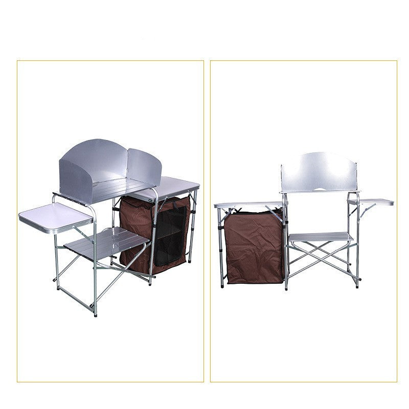 Flag Village Outdoor Camping Double-decker Storage Rack Mobile Barbecue Table
