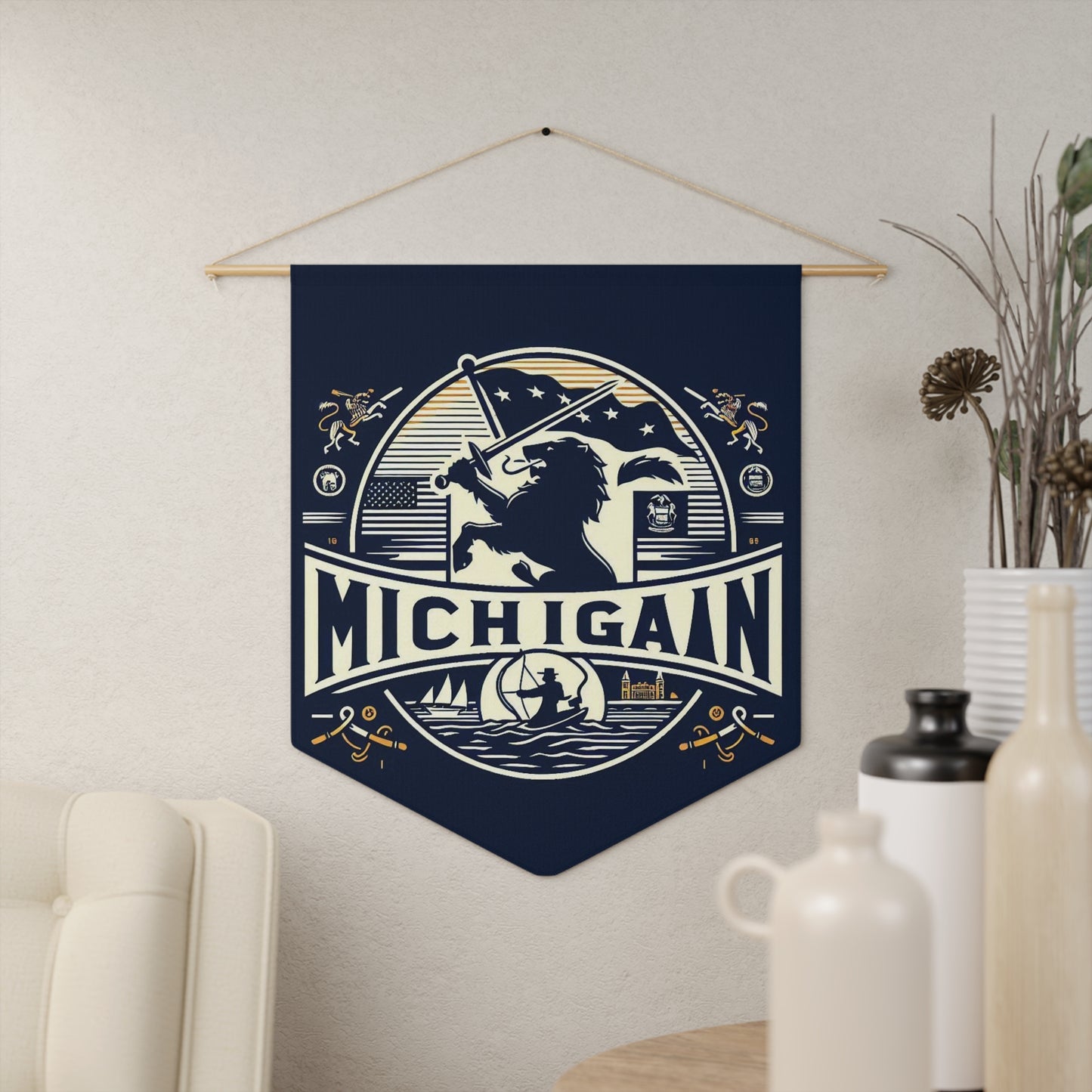 Flag Village Michigan State Flag Pennant Sporting Home Wall decoration MI0001