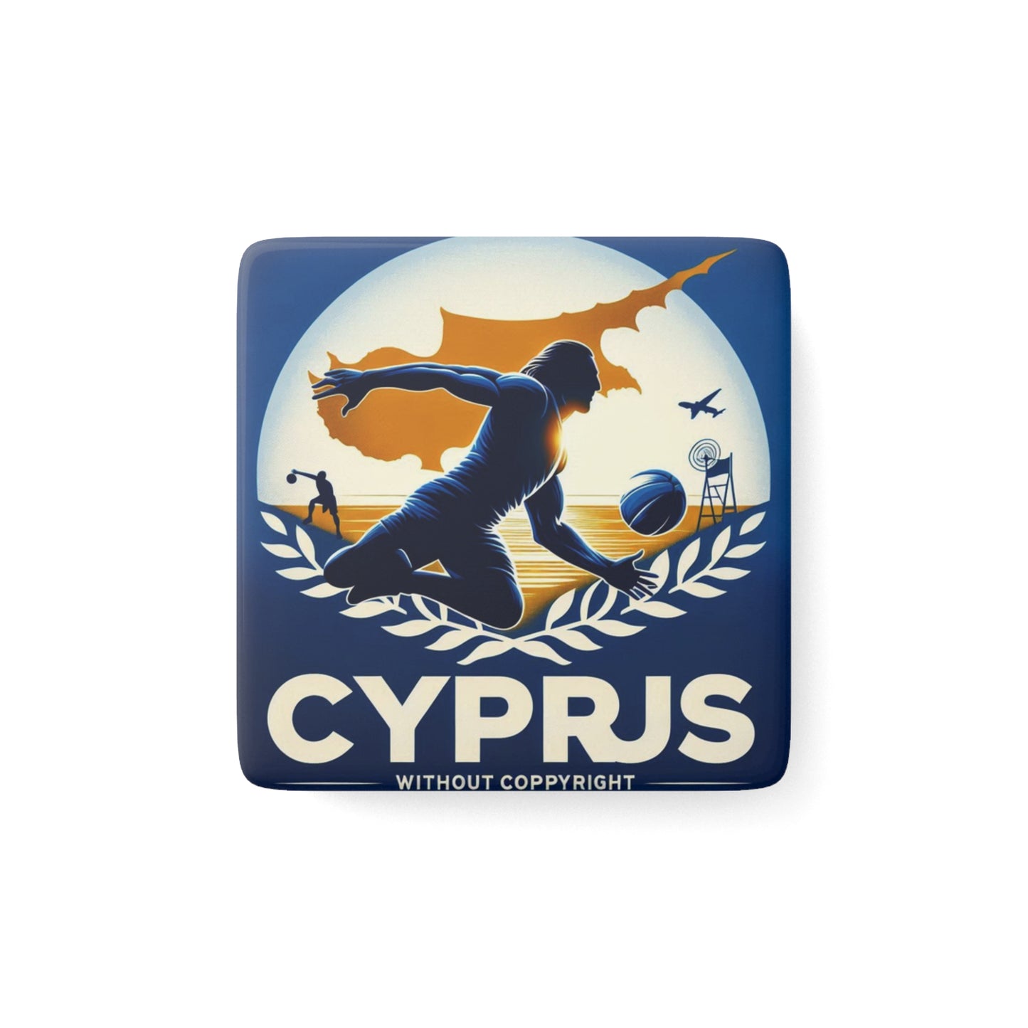 Flag Village Cyprus Flag Sporting Porcelain Magnet, Square CYP0006