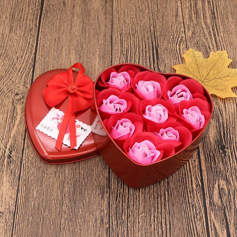 Flag Village Soap Flower Gift Box Valentine's Day Gift Mother's Day Creative Gifts Bear Flower Rose Heart Shaped Tin Box