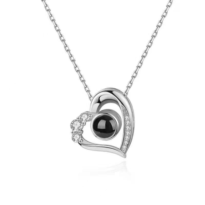 Flag Village 925 Silver Necklace Female Personality Projection Color Photo I Love You 100 Language Gifts
