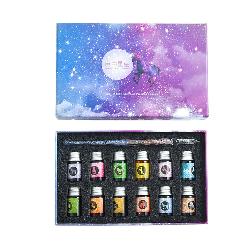 Flag Village Starry Sky Pen Glass Pen Gradient Color Gift Box Set