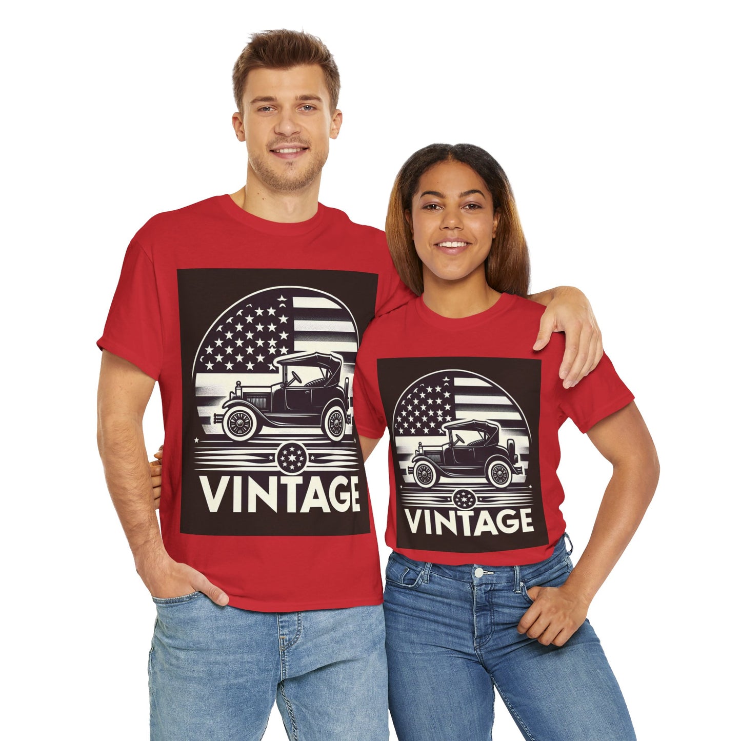 Flag Village USA Vintage Car Flag T-SHIRT Heavy Cotton Tee USA0001