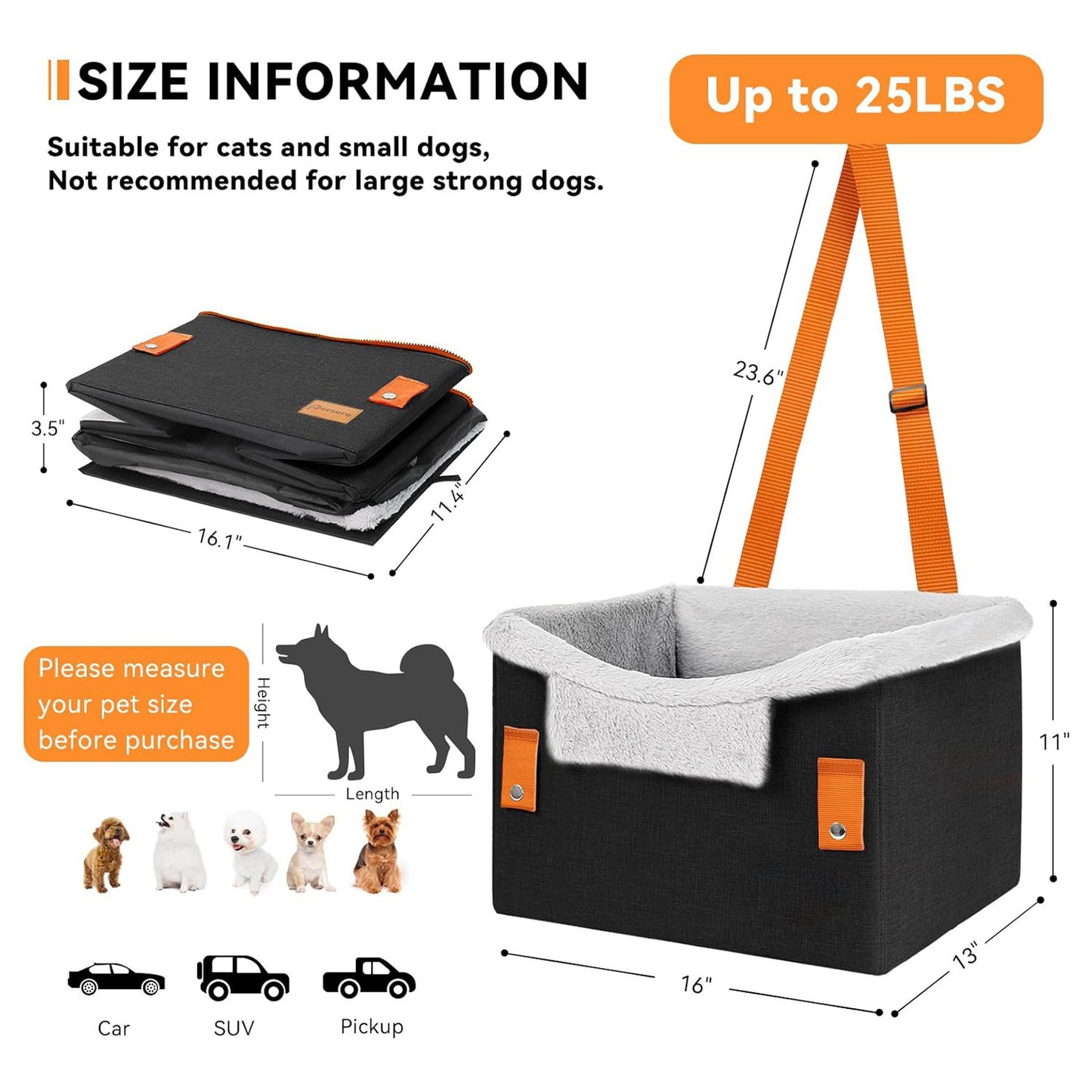 Flag Village Auto Tools Portable Small Dog Car Seat Dog Booster Seat For Car With Clip-On Safety Leash Perfect For Small Pets Pet Products