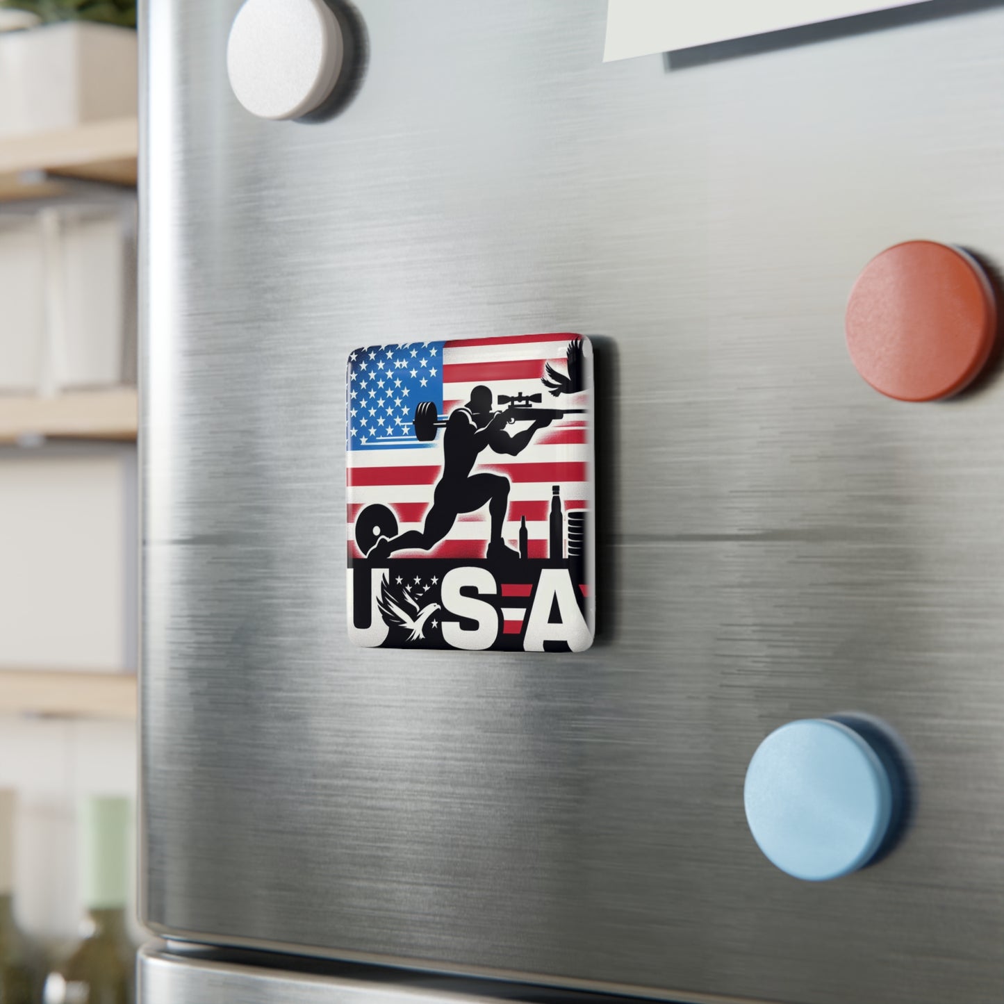 Flag Village United Stetes Flag Sporting Porcelain Magnet, Square USA0005