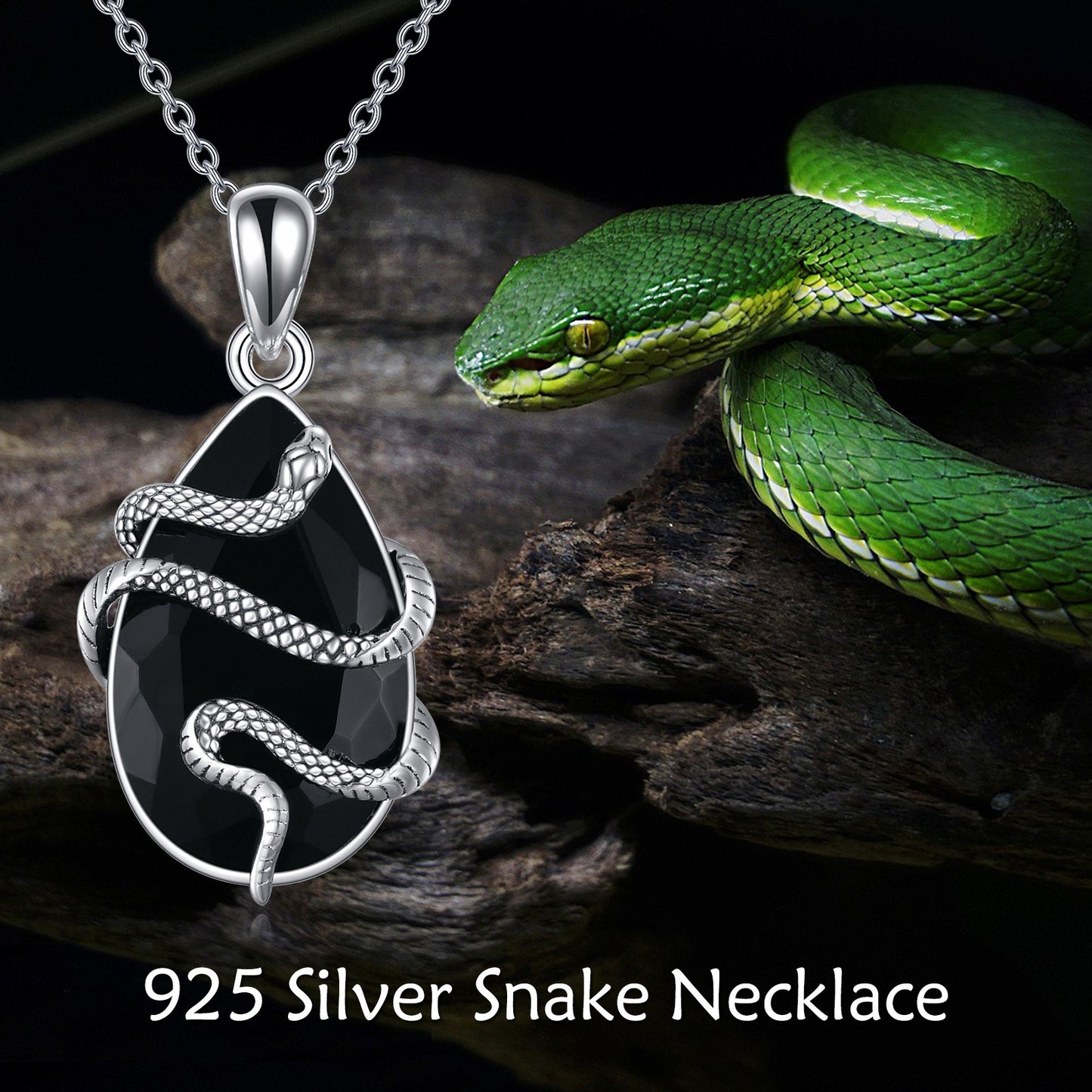 Flag Village Sterling Silver Black Obsidian Tourmaline Crystal Snake Necklace Jewelry as Gifts