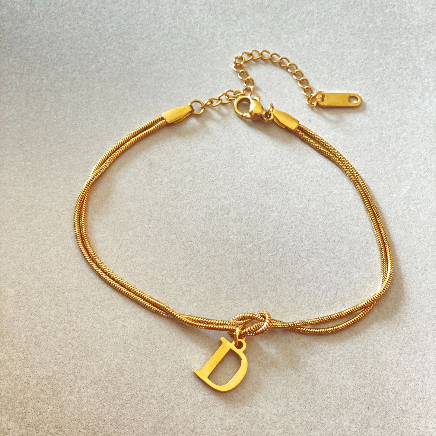 Flag Village New Letter A-Z Love Knot Bracelets For Women Couple Gold Color Dainty Snake Chain Charm Bracelet Stainless Steel Jewelry Gift Valentine's Day Gifts