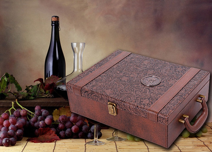 Flag Village Creative Wine Box Leather Gift Box Handmade Home Kitchen Bar Accessories Decor Lafite Wine Holder Wine Packaging Box Friend Gift