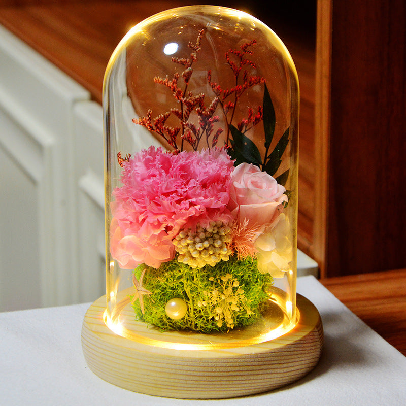 Flag Village Carnation Eternal Flower Glass Cover Finished Gift Box