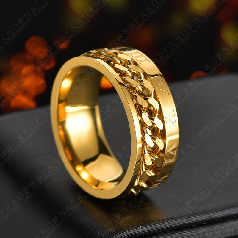 Flag Village Roman Letter Rotatable Chain Rings Men Digital Titanium Steel RingFor Couple High Quality Multifunctional Bottle Opener Ring Spinner Jewelry Punk Gifts