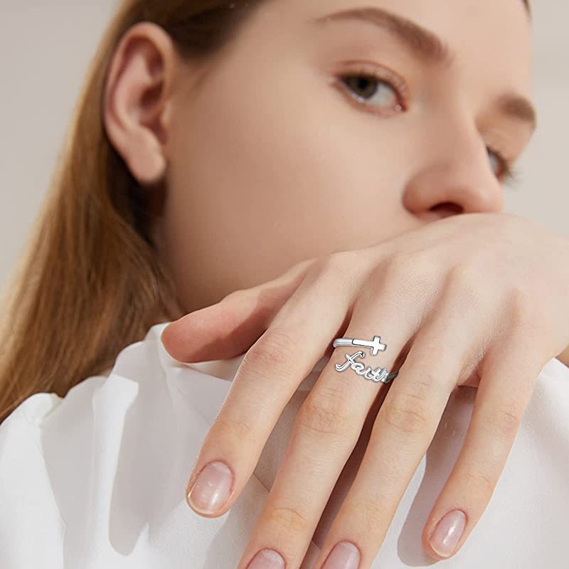 Flag Village Cross Rings 925 Sterling Silver Faith Adjustable Rings Open Rings Cross Ring Jewellery For Mother Women Men Women Gifts