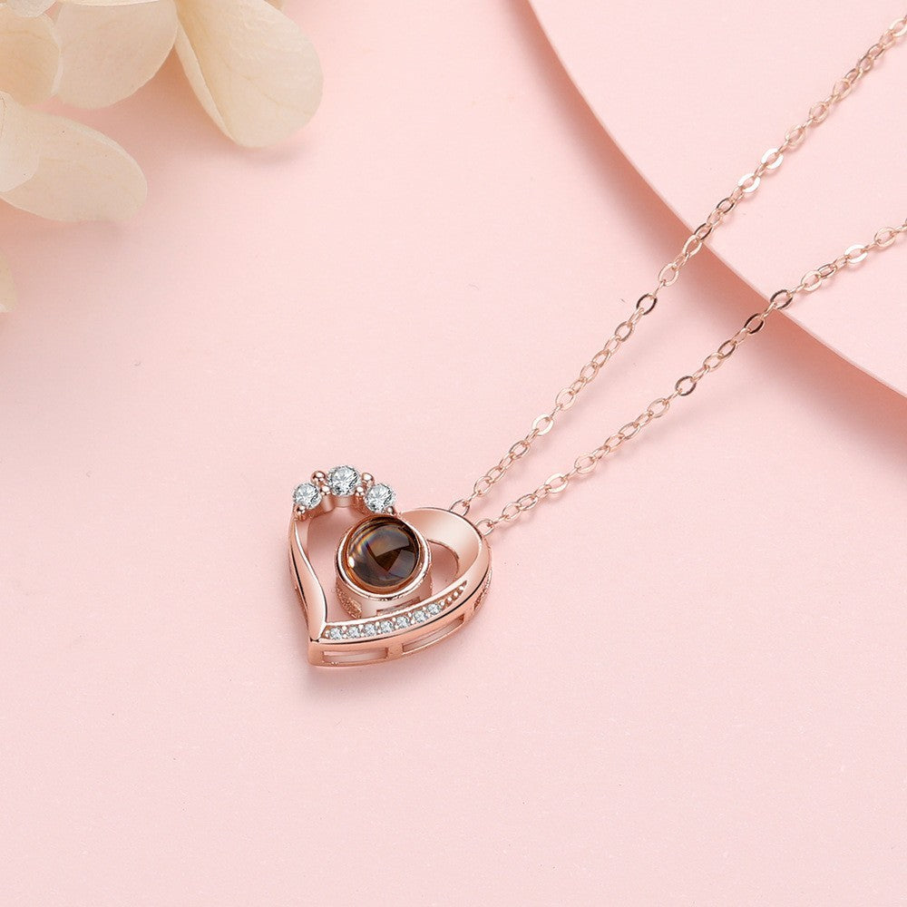 Flag Village 925 Silver Necklace Female Personality Projection Color Photo I Love You 100 Language Gifts