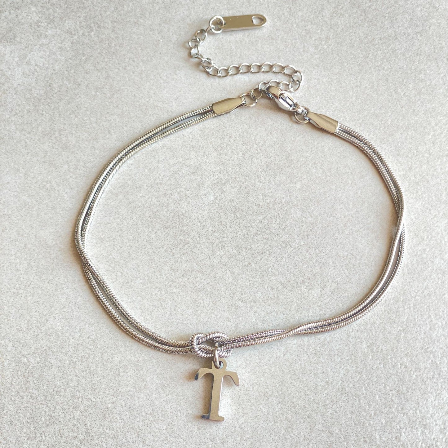 Flag Village New Letter A-Z Love Knot Bracelets For Women Couple Gold Color Dainty Snake Chain Charm Bracelet Stainless Steel Jewelry Gift Valentine's Day Gifts