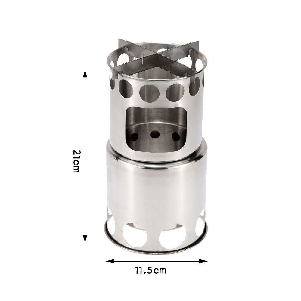 Flag Village Portable Camping Stove Combo Wood Burning Stainless Steel Stove And Cooking Pot Set For Outdoor Backpacking Fishing Hiking