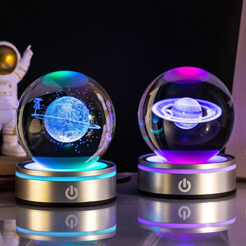 Flag Village Creative 3D Inner Carving Luminous Crystal Ball Colorful Gradient Small Night Lamp Home Decorations Gifts Selection