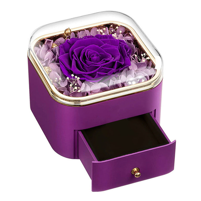 Flag Village Valentines Day Rose Flower Drawer Jewelry Box Earrings Ring Necklace Storage Valentine's Day Gift Box Romantic Jewelry Packaging Box