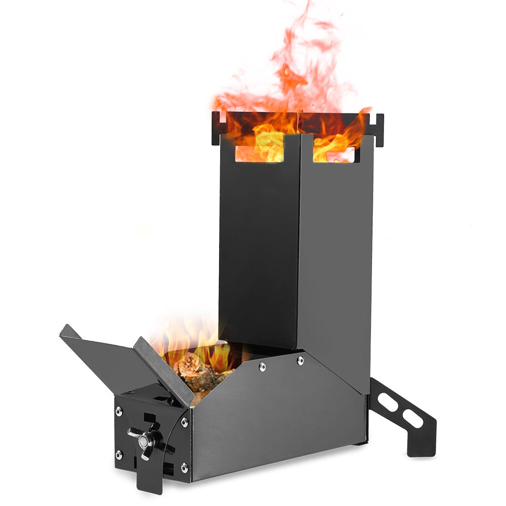 Flag Village Black Titanium Portable Stainless Steel Folding Camping BBQ Wood Stove