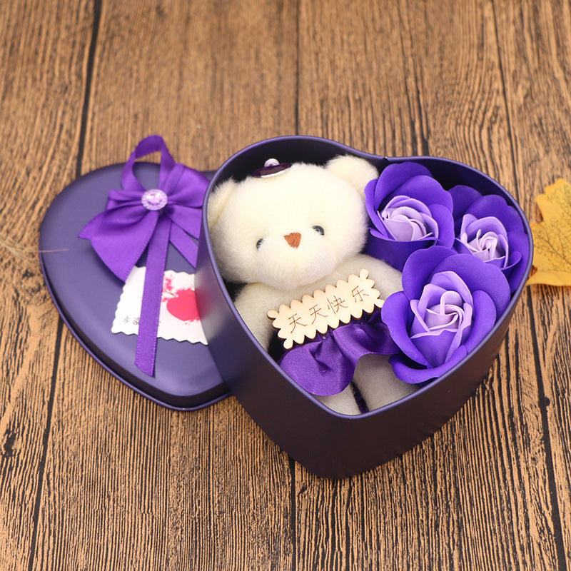 Flag Village Soap Flower Gift Box Valentine's Day Gift Mother's Day Creative Gifts Bear Flower Rose Heart Shaped Tin Box