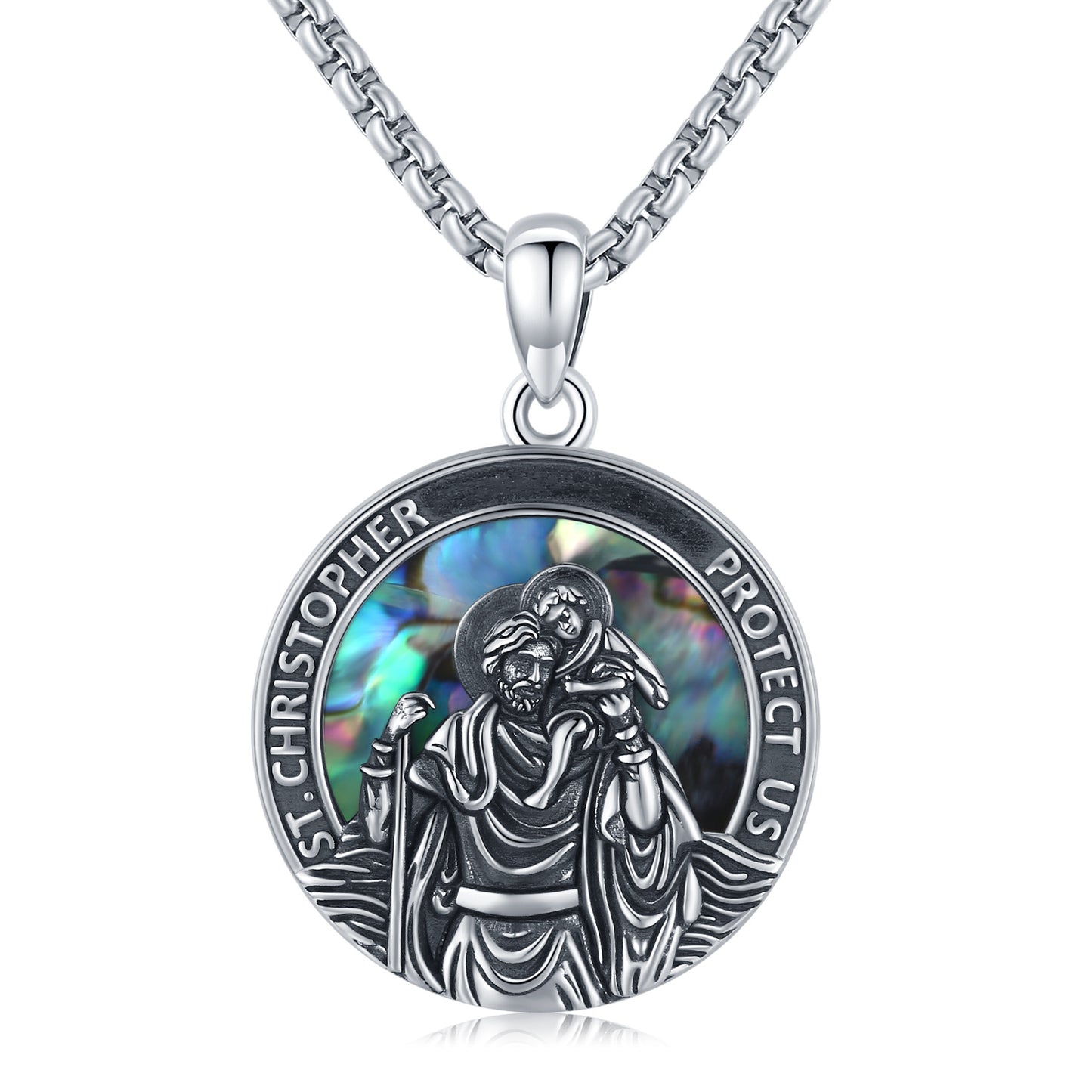 Flag Village Sterling Silver Round Medal Saint Christopher Pendant Necklace as Catholic Christmas Gifts