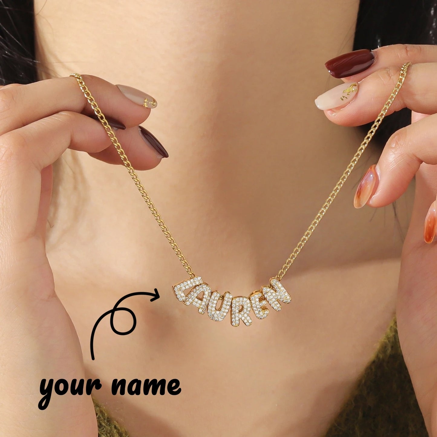 Flag Village Personalised Crystal Bubble Name Pendant Bubble Name Necklace Bubble Name Necklace 3D Letter Christmas Gifts For Women
