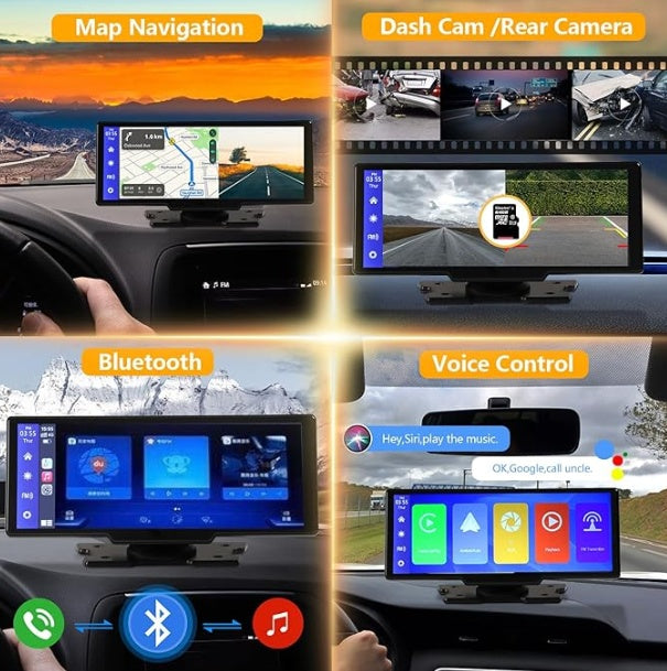Flag Village Auto Tools Portable Wireless Carplay With 2.5K Camera, 1080P Back Cam 9.3inches Ultra HD Android Auto Car Play Screen For Car DVR Loop Recording, Bluetooth GPS Navigation Touch Drive Screen With FM Radio System