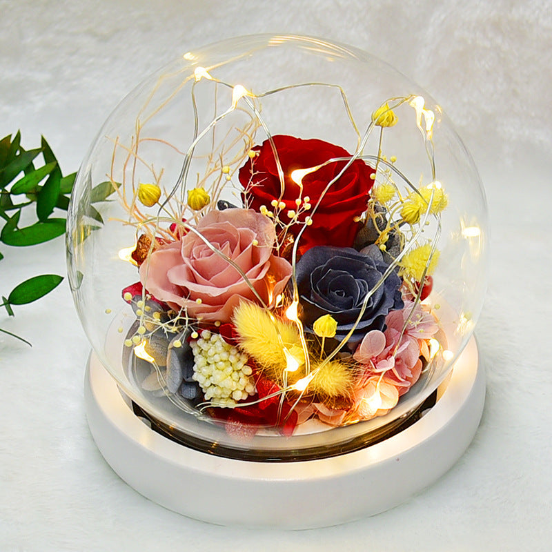 Flag Village Eternal Flower Rose Glass Cover Gift Box Gift