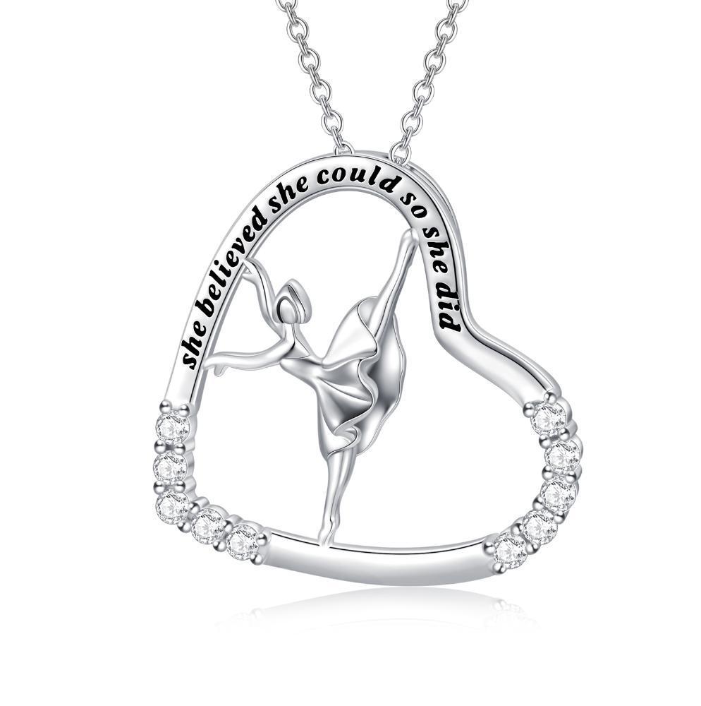 Flag Village 925 Sterling Silver Heart Ballerina Dancer Ballet Dance Pendant Necklace Dance Jewelry Gifts for Women