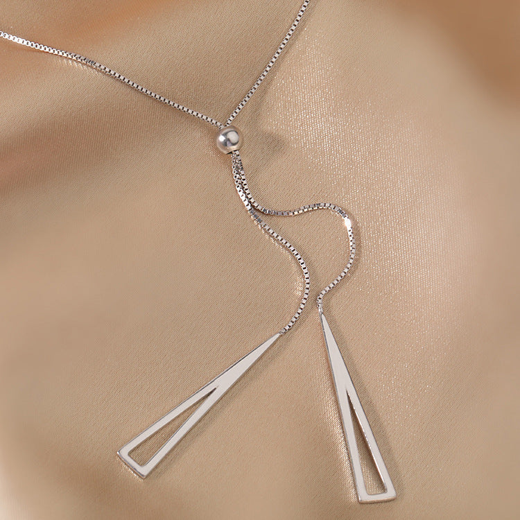 Flag Village Sterling Silver Geometric Triangle Necklace for Women Adjustable Clavicle Chain Necklace Jewelry Gifts