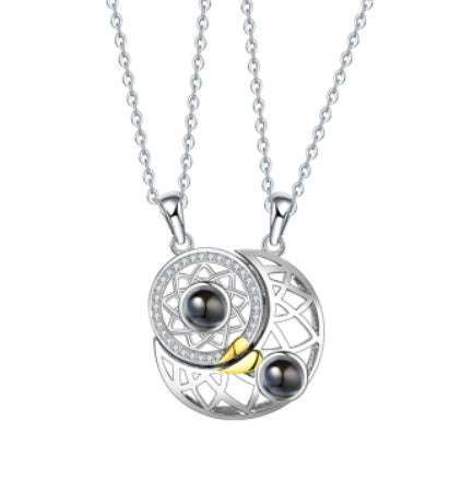 Flag Village Sun Moon Shape Couple Personalized Necklaces Wedding Birthday Jewelry Languages I Love You Projection Pendant Necklace Gifts