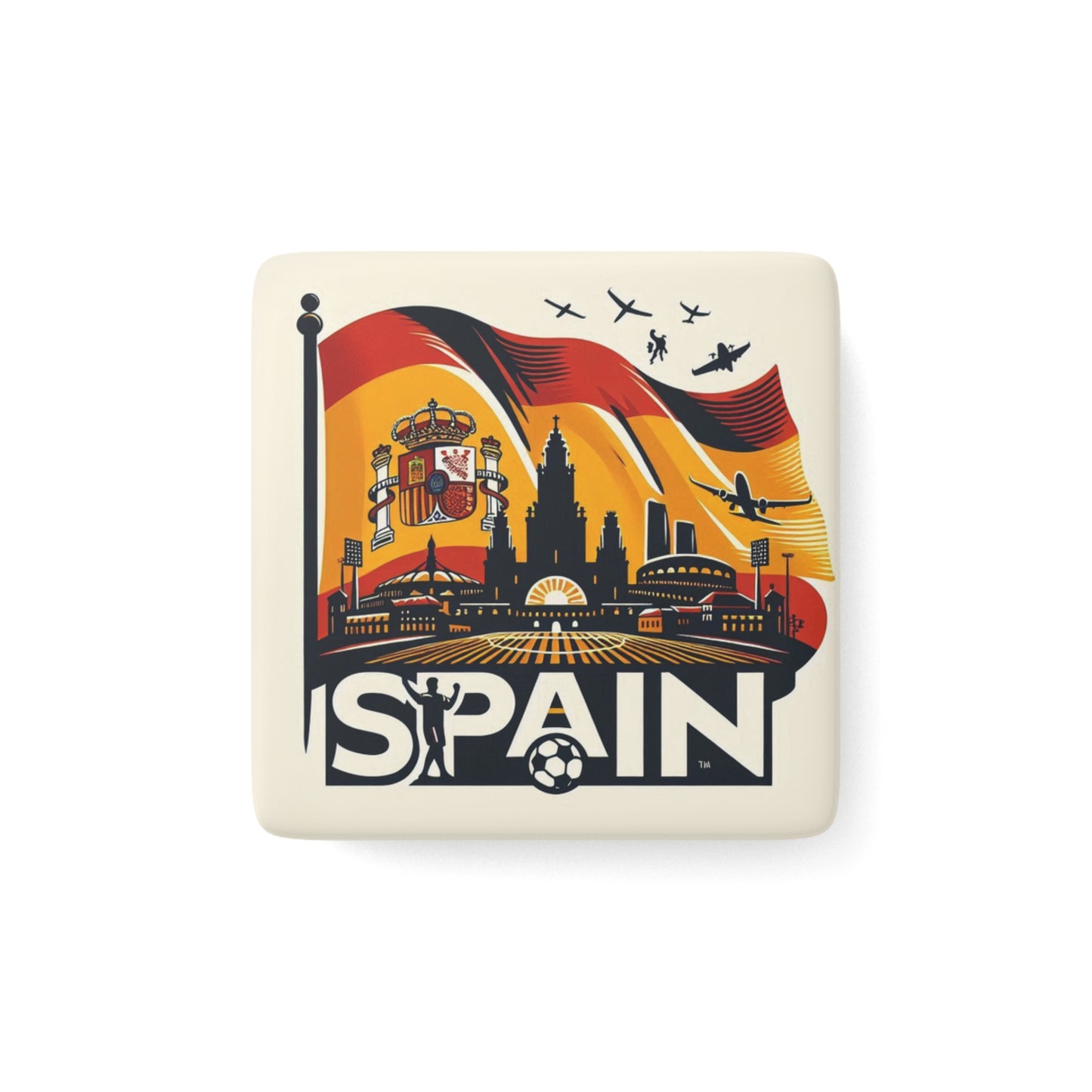 Flag Village Spain Flag Sporting Porcelain Magnet, Square ESP0005
