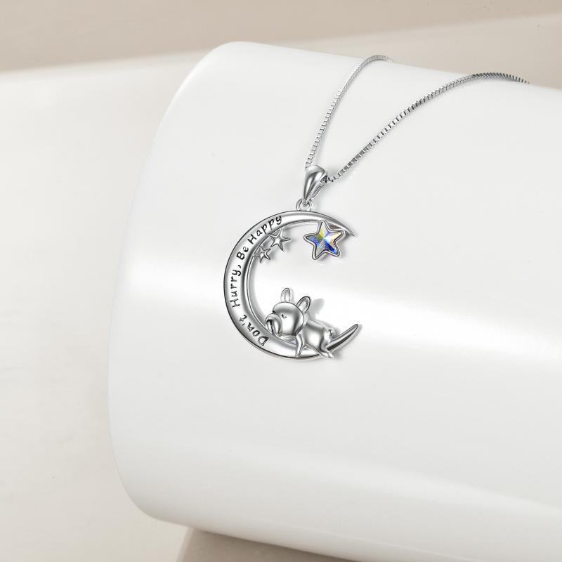 Flag Village Sterling Silver French Bulldog Moon Pendant Necklace Jewellery Gifts for Women Girls