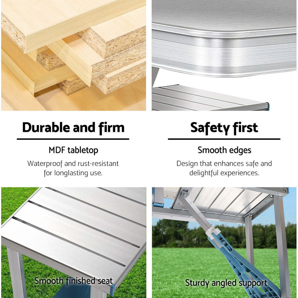 Flag Village Outdoor One-piece Folding Table And Chair Aluminum Alloy Folding Table Wholesale Barbecue Household Camping Aluminum Alloy Portable Table And Chair